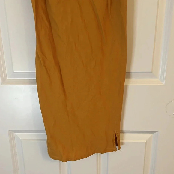 Asos Mustard Yellow Size 6 Spaghetti Strap Dress with side slit Linen - Picture 3 of 7